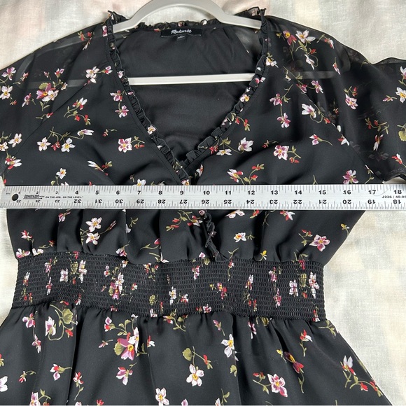 Madewell SP peasant faux wrap, v-neck, midi dress w/waist smocking and cuffs, - Picture 9 of 10